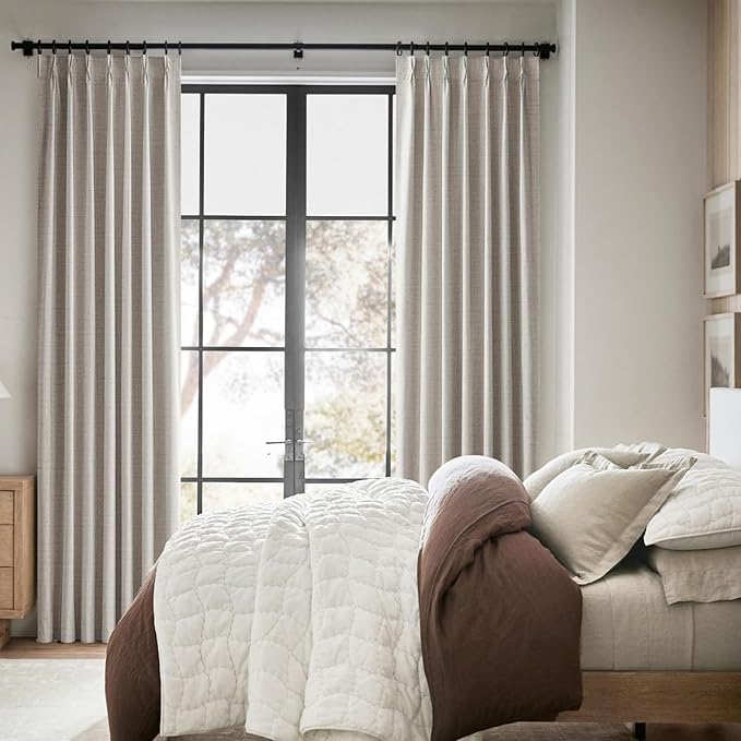 Extra Long Blackout Pinch Pleated Luxury Curtains 132 Inch Long for Living Room, Rustic Country Natural Linen Thick Office Sound Proof Privacy with Floor to Ceiling Drapes 11 FT W40"xL132"x2 Panels