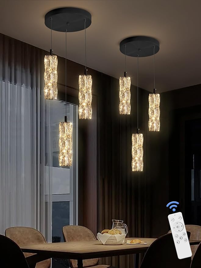 Pendant Lights Kitchen Island 3-Lights Pendant Chandelier for Dining Room Hallway Stairwell,LED Dimmable 2700K-6000K