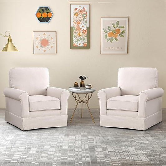 INZOY Swivel Accent Chair Set of 2 Mid Century Modern Chair, Comfy Swivel Barrel Reading Chair, Upholstered Square Chair for Living Room Bedroom Small Spaces, Fully Assembled, Beige