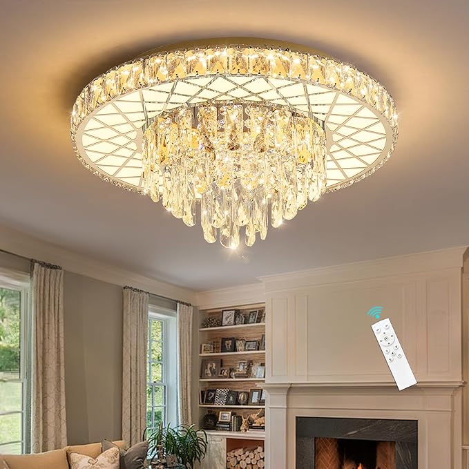 Modern Chandelier Crystal LED Ceiling Chandeliers Light for Bedroom Dining Room with 30W Dimmable Bulbs Gold Lights Fixture