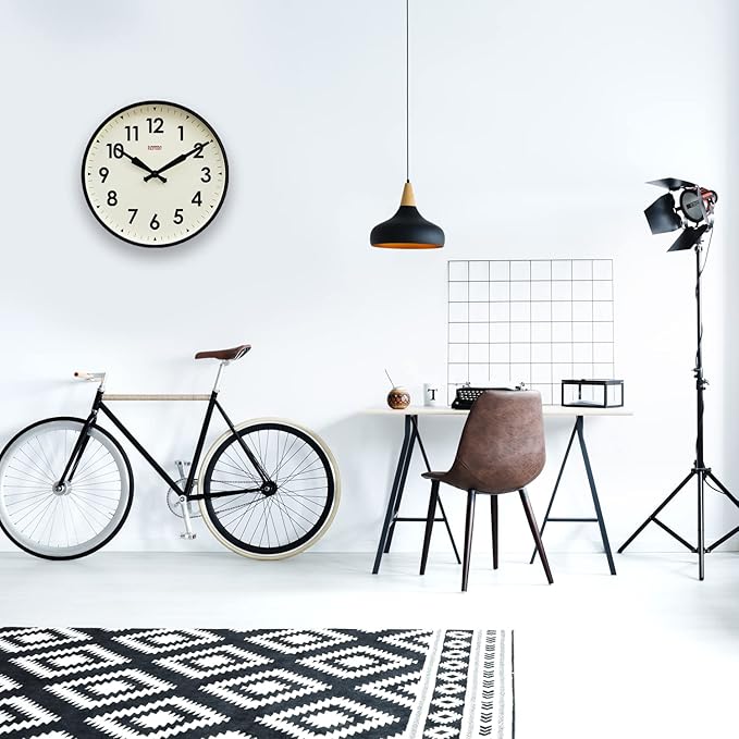 Cloudnola Station Metal Wall Clock, Black and White, 18 inch Diameter, Silent Non Ticking, Battery Operated Quartz Movement