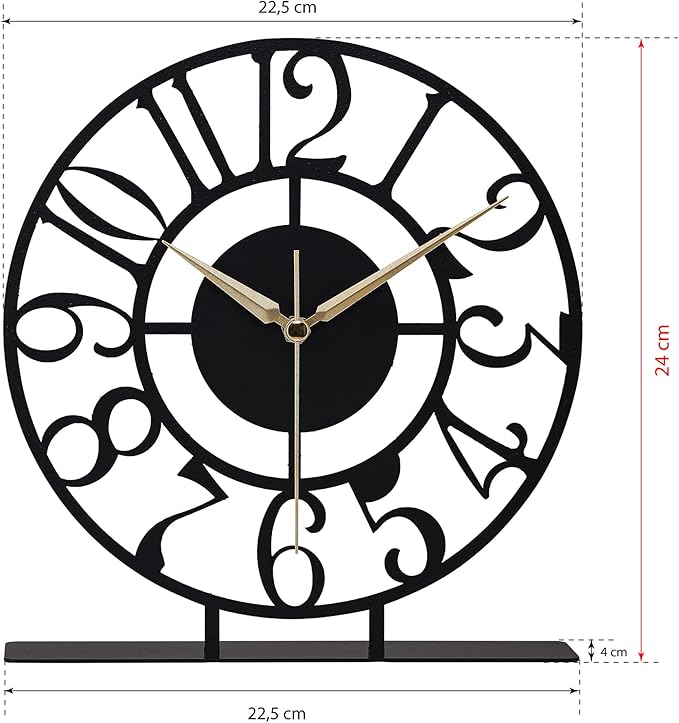 8.9x9.5 Metal Desk Clock, Black Round Silent Non-Ticking Analog Table Clock, Battery Operated, Decorative Desk and Shelf Clock, Desk Clocks for Living Room Bedroom Kitchen Office School