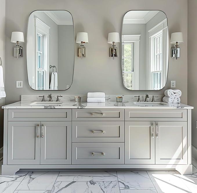 ANDY STAR Brushed Nickel Mirror, 24x32’’ Oval Mirror for Bathroom, Brushed Nickel Oblong Bathroom Mirror for Over Sink, Modern Anti Rust Silver Vanity Mirror