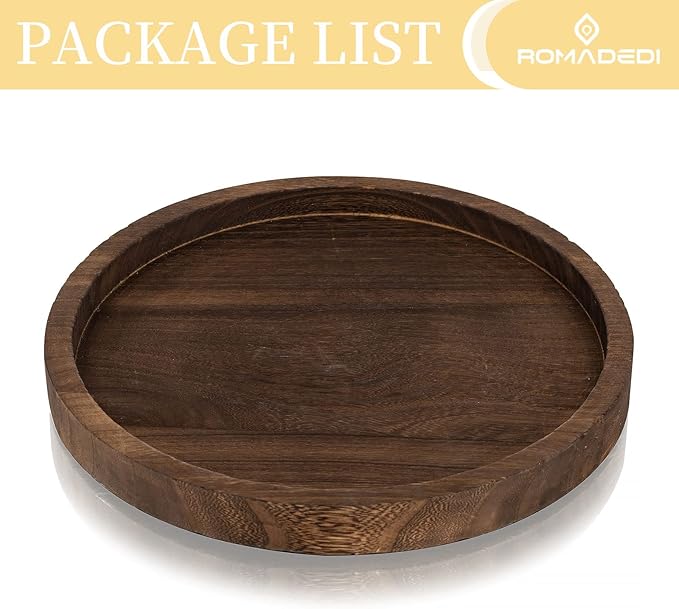 Wooden Decorative Tray Candle Holder: Romadedi Round Wood Tray Home Decor, Small Rustic Trays for Coffee Table, Ottoman, Table Centerpieces for Dining Room, Living Room, Farmhouse Kitchen