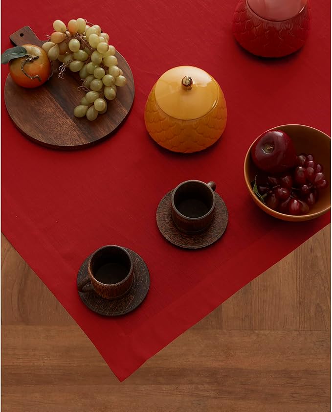 Solino Home Linen Red Square Tablecloth 52 x 52 Inch - 100% Pure Linen Table Throw - Fete, Machine Washable Table Cloth for Christmas, Holiday