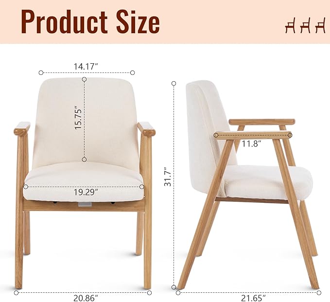 Mid Century Modern Living Room Accent Chair Comfy Reading Armchair with Solid Wood Legs, Soft Seat, Line Fabric for Bedroom, Office, Vanity (Chenille White)