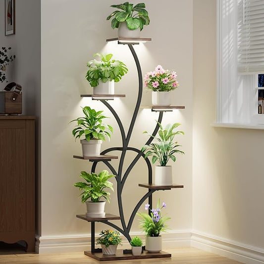 plant stand indoor with grow lights - 51" tall plant stand, corner plant shelf for indoor plants, 8 Tiered Lighted Flower holder, vase-shaped plant rack for living room, hallway, home décor