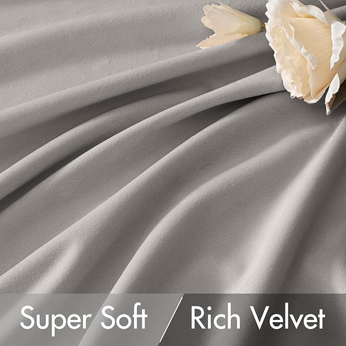 MIULEE Silver Gray Velvet Curtains 90 inches - Luxury Blackout Curtains for Bedroom Living Room Thermal Insulated Super Soft Window Drapes Rod Pocket & Back Tab, W52 x L90 inches, 2 Panels