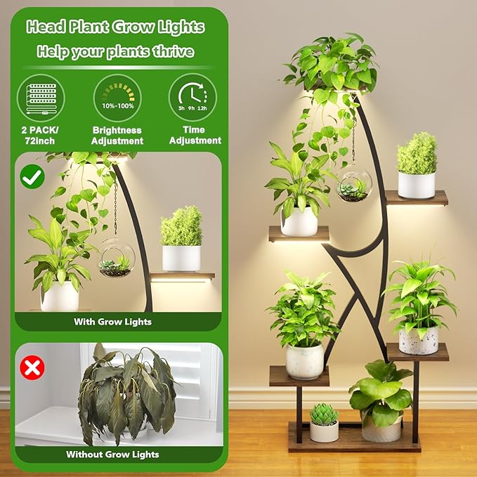 Plant Stand Indoor with Grow Lights - 2 Pack Corner Plant Shelf, 6 Tiered 45" Indoor Plant Stands for Multiple Plants, Plant Rack Display Holder, Flower Stands for Living Room Patio Home