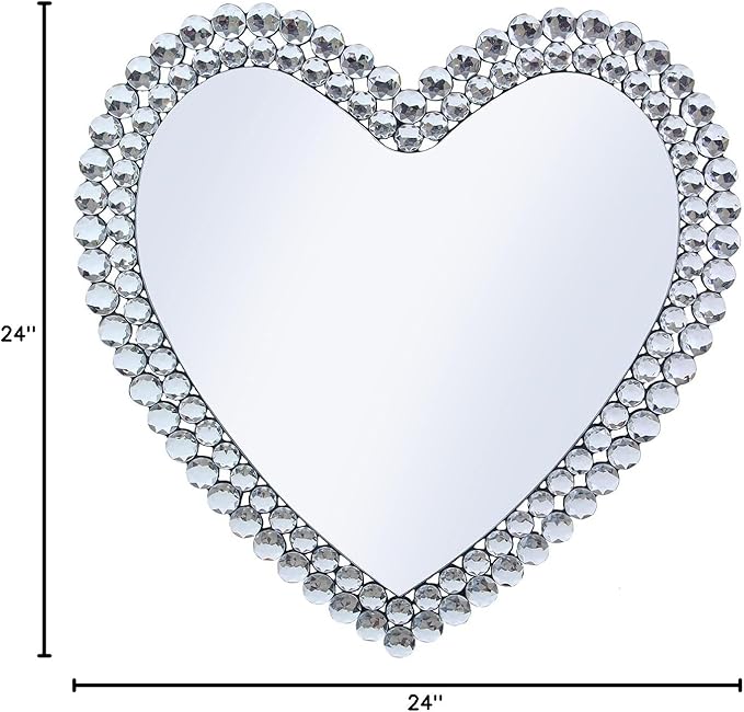 BST Furnishings Heart Shaped Mirror - 24 Inch Decorative Wall Mirror with Crystal Framed Heart