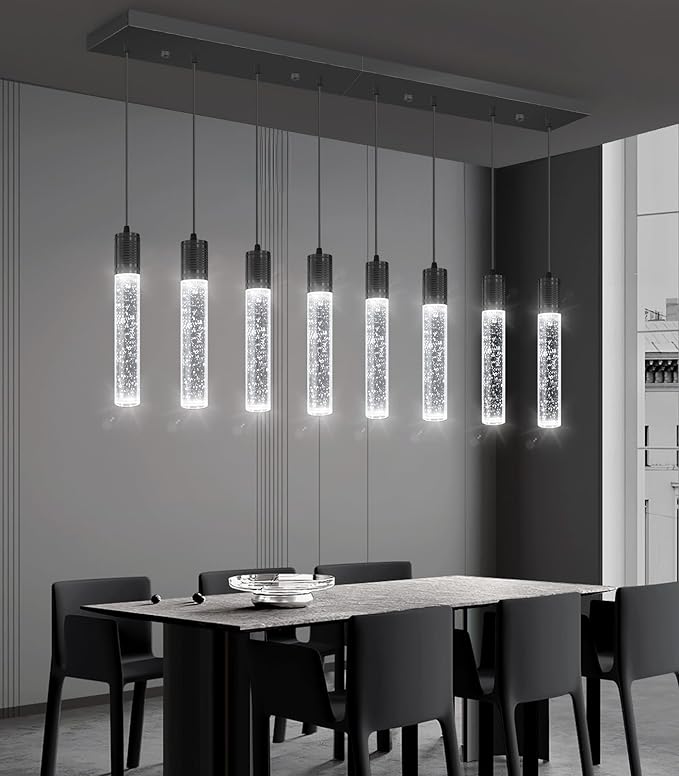 8-Lights Modern Crystal Chandeliers for Kitchen Island Pendants Lighting Fixture for Dining Room LED Ceiling Light for Hallway Foyer 6000K Black