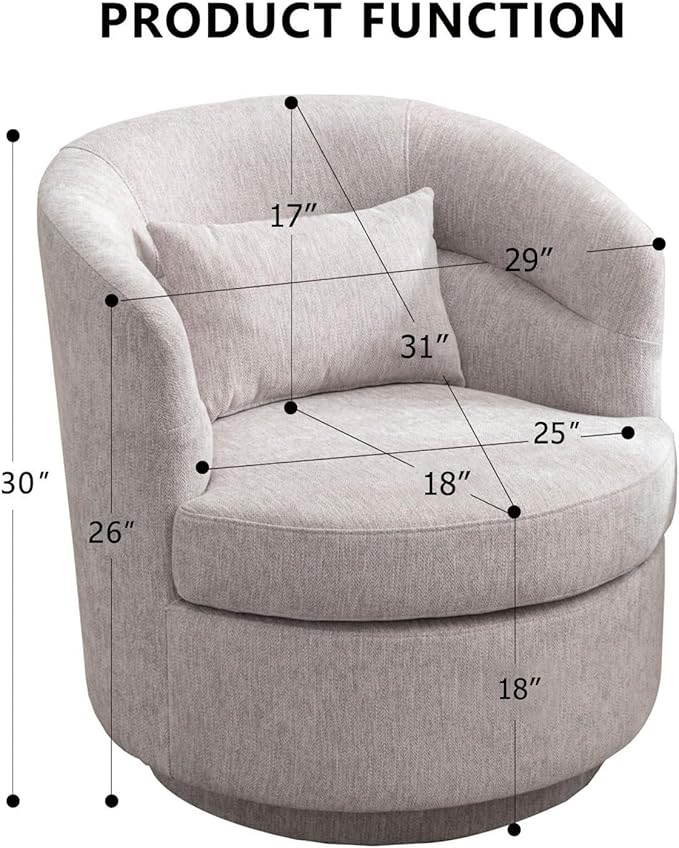 CANMOV Swivel Accent Chair Set of 2, 360 Degree Round Swivel Barrel Chair with Pillow, Upholstered Comfy Barrel Armchair Single Club Sofa Chair for Living Room,Bedroom, Reading Room, (Grey*2)