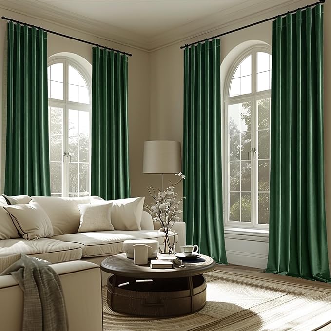 MIULEE Velvet Curtains 84 inches - Luxury Blackout Curtains for Bedroom Living Room Thermal Insulated Super Soft Window Drapes Back Tab, Christmas Hunter Green Forest Green W52 x L84 inches, 2 Panels