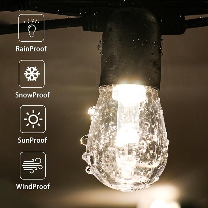 GANA 12V Low Voltage & Safe LED Outdoor String Lights,48FT 15 Shatterproof Bulbs, 2200K Warm White Pergola Lights for Your House's, Garden, Fence, Porch,Balcony,and Bistro