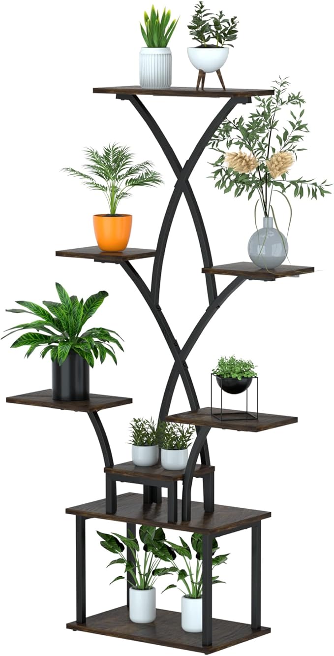 8-Tier Plant Stand Indoor with Grow Light, MDF Plant Shelf Indoor for Multiple Plants Space Saving, 59” Tall Metal Plant Rack for Corner, Living Room, Patio, Garden.