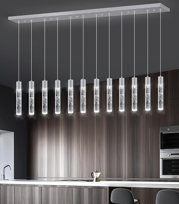 12-Lights Modern Crystal Chandeliers LED Pendant Light for Kitchen Island Dining Room Entrance Foyer Living Room Silver