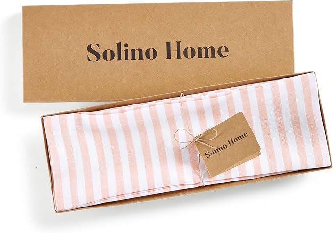 Solino Home Linen Cloth Placemats Set of 4 - Amalfi Stripe 100% Pure Linen Coral and White Farmhouse Placemats 14 x 19 Inch