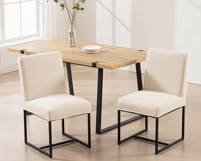 VESCASA Upholstered Dining Chairs Set of 4 with Removable Chair Cover, Mid Century Modern Padded Chair with Black Metal Frame for Restaurant, Dining Room, Kitchen, Linen Cream
