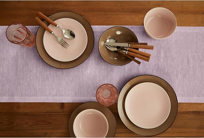 Solino Home Linen Chambray Lavender Table Runner 108 Inches Long - Athena, 100% Pure Linen 14 x 108 Inch Table Runner for Thanksgiving, Holiday