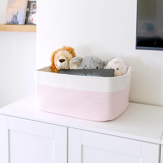 NaturalCozy Storage Baskets 16.8”x13”x7.6” Cotton Rope Woven Baskets for Organizing 3-Pack | Toy Storage Bins | Basket for Shelves, Laundry, Blanket, Clothes, Closet, Kitchen, Bathroom, Gifts