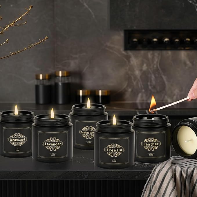 Scented Candles Gift Sets for Men, 6 Pack Soy Candles for Home Scented, Dad Gifts for Fathers Day, Boyfriend, Men Candles Sets Scents of Lavender/Oak/Sandalwood/SmokedVanilla/Leather/Freesia