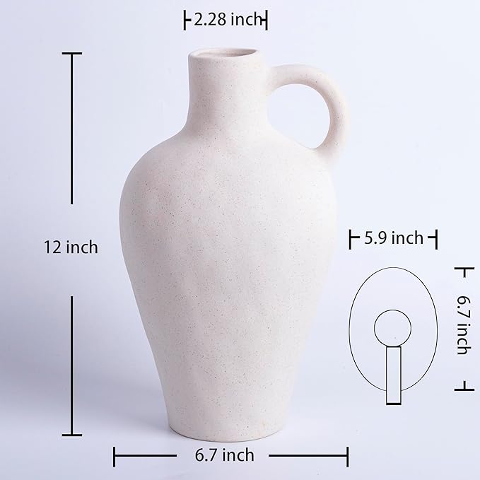 White Ceramic Vase BlossoME 12”H Large Pottery for Flowers Pampas Grass,Boho Modern Rustic Farmhouse Decoration for Livingroom Bedroom Kitchen Entryway Console Table Countertop Shelves