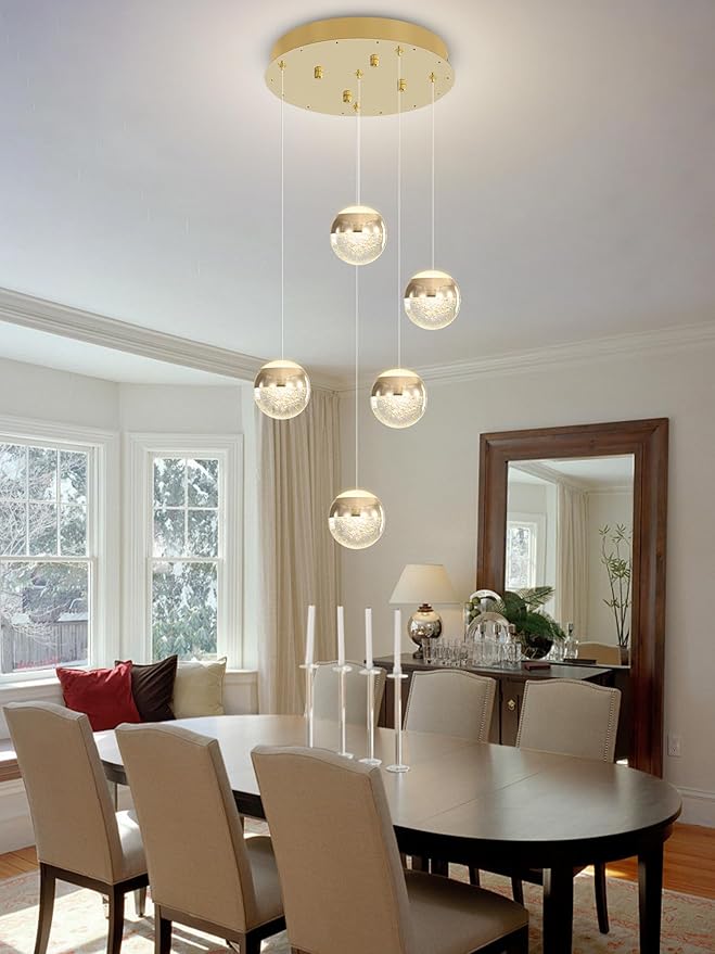 6-Lights Globe Pendant Light Modern Crystal Pendant Chandelier Gold Globe Chandeliers for Kitchen Island, Hanging Light Fixture for Dinning Room Bedroom