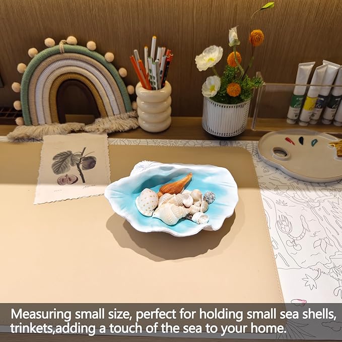 Small Blue Scalloped Clam Shell Bowl Sea Shell Decor for Nautical Beach House,Coastal Decor Gift of Housewarming and Wedding Party