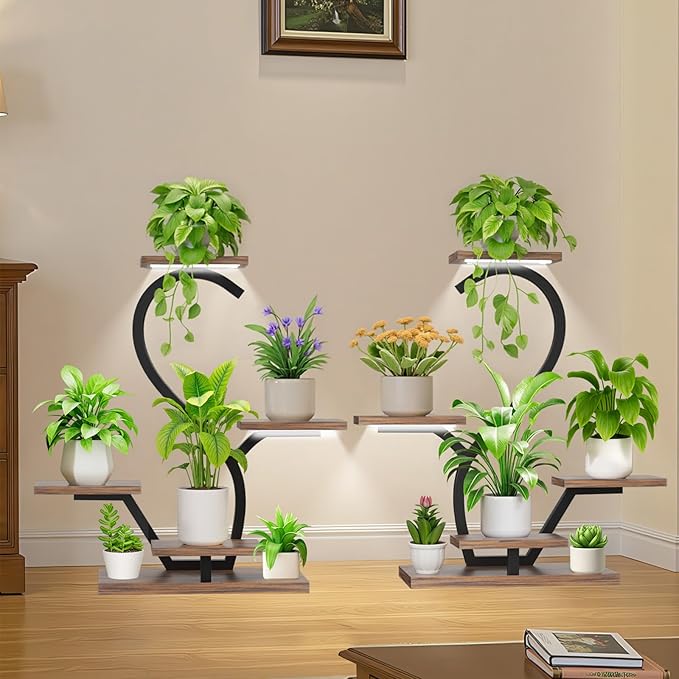 Plant Stand Indoor with Grow Lights - 5 Tiered Plant Shelf Indoor, 30"Corner Plant Stand for Indoor Plants,S-Shaped Metal Plant Stands for Multiple Plants, Flower Rack for Living Room, Balcony, Patio