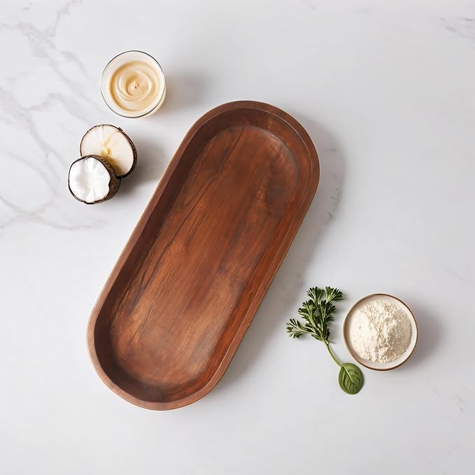 Luxe Designs Wooden Dough Bowl - Natural Acacia Wood - Handmade Decorative Bowls for Home Decor, Bathroom, Kitchen Counter, & More - Rustic Large Wood Dough Bowl for Decor, Cosmetics, and Keys