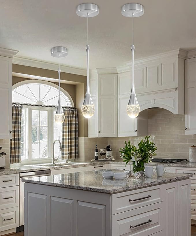 Single Head Silver Bubble Crystal Chandelier Beside Pendant Light Kitchen Island Dining Foyer Entrance Chandeliers Modern LED Dimmable 3000-6000k…