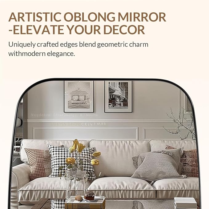 ANDY STAR Brushed Nickel Bathroom Mirror, 20x30’’ Oval Mirror for Bathroom, Brushed Nickel Oblong Mirror with Metal Frame Wall Mounted for Living Room, Bedroom