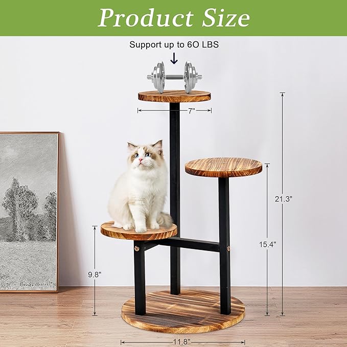 VECELO 3 Tier Plant Stand Indoor Outdoor, Tall Metal Wood Flower Shelf for Multiple Plants, Small Tiered Round Corner Display Rack, Planter Pot Holder for Patio Garden Balcony Living Room Bedroom