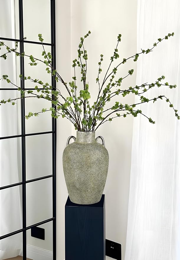 Large Ceramic Vase, 11.2" Tall Rustic Farmhouse Vase, Vintage Flower Vase with 2 Ears, Electroplated Terracotta Floral Vases for Home, Living Room, Shelf, Mantel, Entryway, Wedding, Table Centerpiece