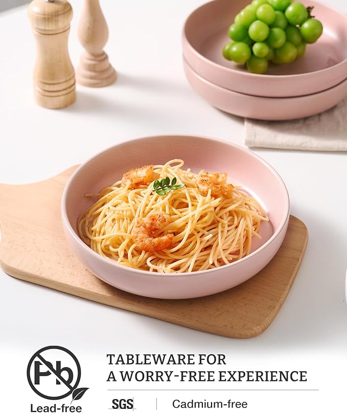 famiware Milkyway 33 oz Bowl Set, Pasta Bowls Set of 6, Salad Bowls Perfect for Your Friend for Housewarming, Thanksgiving, Christmas, Light Pink