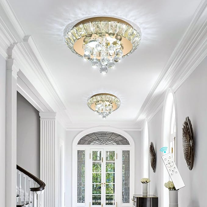 Modern Glam Crystal Chandelier Bedroom Ceiling Lights Chandelier with Dimmable Bulbs Ceiling Lighting Fixture 12 Inches Gold Light