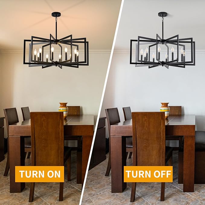 Black Chandelier for Dining Room, 10-Light Kitchen Chandelier Light Fixture Modern Metal Industrial Large Chandeliers for Farmhouse Entryway Living Room (E12 Bulbs Not Included)