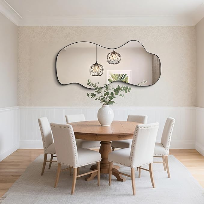 POZINO Large Irregular Mirror, Asymmetrical Full Length Mirror, 55"x25.5" Wavy Shaped Mirrors, Modern Frameless Decorative Mirrors for Dressing Living Room Bathroom Bedroom Hallway Entryway
