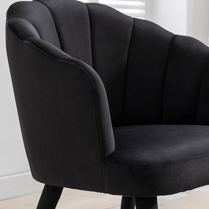 Velvet Dining Chairs Set of 4 Modern Accent Chairs Upholstery Side Chairs with Upholstered Wood Legs for Home Kitchen Living Room, Black