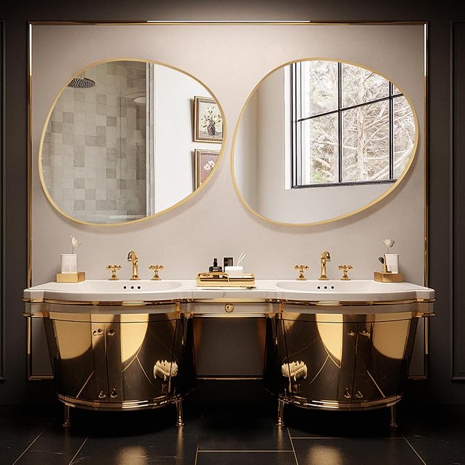 WallBeyond Asymmetrical Mirror, Irregular Wall Mirror, Abstract Wall Mirrors Decorative for Bedroom Living Room Entryway Hall, Unique Wall Mirror 28" H x 26" W, Gold