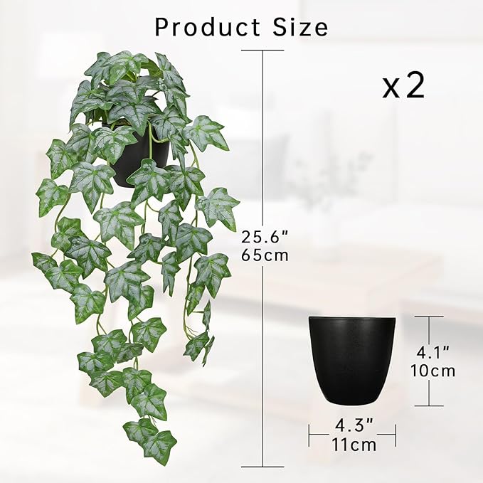 Set of 2 Fake Ivy Plant for Home Decor Indoor Silk Artificial Hanging Plant 25" Fake Ivy Vine Faux Ivy Leaves for House Room Indoor Outdoor Home Shelf Office Desk Plant Decor