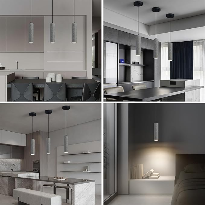 Modern Black LED Concrete Pendant Light Kitchen Islandceiling Light Fixture Pendant Lighting for Dining Room Coffee Club Resturant Bar Living Room(1-Pack)