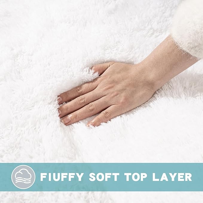 3x5 Area Rug for Bedroom, White Rugs for Living Room Nursery Kids Room Dorm Home Decor Aesthetic, Fluffy Shaggy Rug with 4 Anti-Slip Carpet Tapes