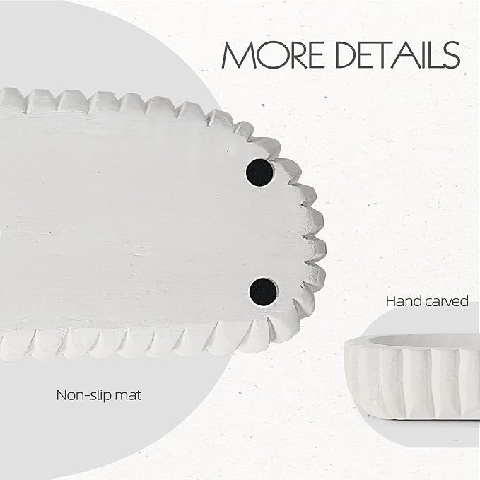 Oakrain Wooden Decorative Bowl, Dough Bowl for Home Decor, 16" Table Centerpiece Bowl with Hand Carved Vertical Stripes for Farmhouse Boho Rustic Style, White