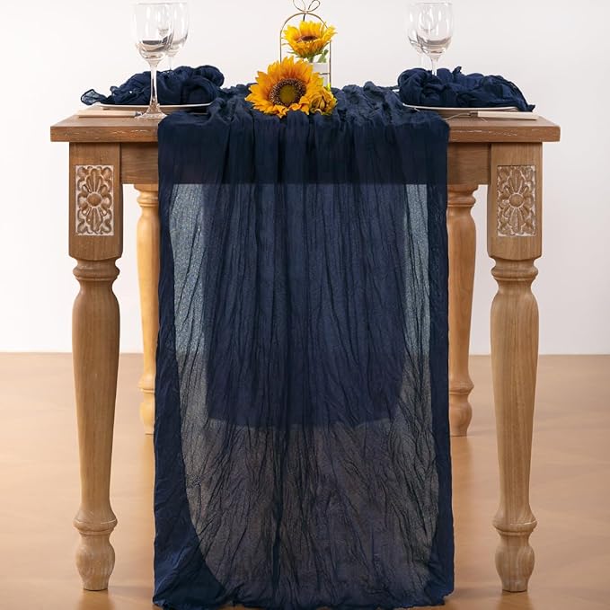 Navy Blue Cheesecloth Table Runner Fall Table Runner Boho Gauze 120 Inches Navy Cheese Cloth Fall Table Decorations for Thanksgiving Wedding Bridal Baby Shower Party Christmas Dinner