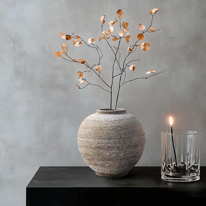 Ceramic Farmhouse Vase Rustic Decor,Pottery Decorative Flower Vases for Home Decor,Boho Vase for Table, Living Room,Bathroom,Shelf,Mantel Decoration,5.5 inch
