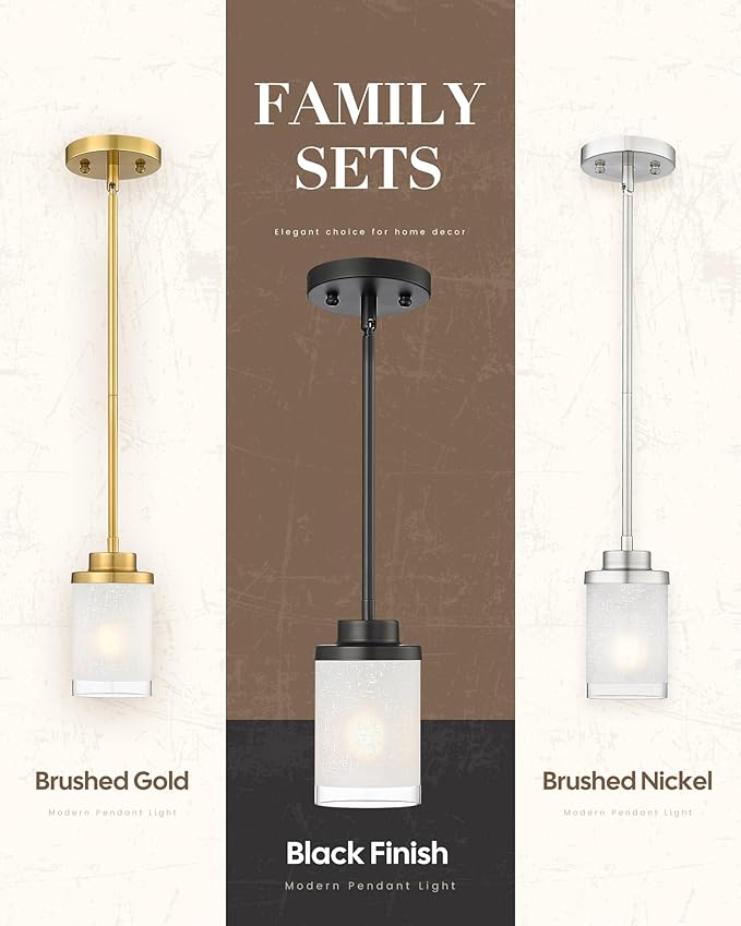 TENGXIN Modern Pendant Light, Matte Black Pendant Lights Kitchen Island,Farmhouse Pendant Lighting for Dining Room Bedroom Bar Office 2Pack,TXPLBK01-2PK