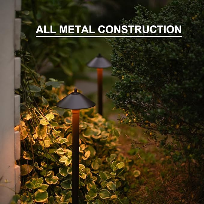GOODSMANN Landscape Lighting Low Voltage Outdoor Path Lights Halogen Pathway Light Wired 10W 25 Lumen 2700K Warm White Metal 12V AC Bronze Electric Sidewalk Walkway Light with Cable Connector