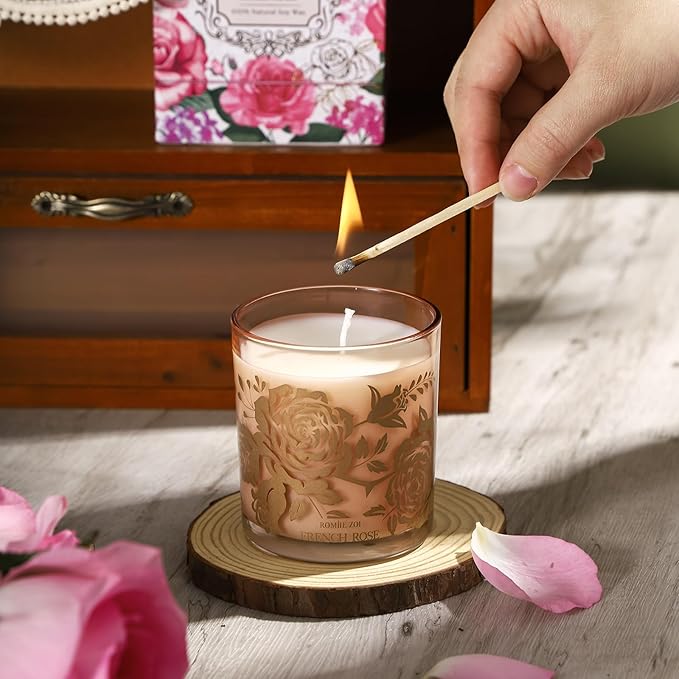 ROMIIE ZOI Scented Candle - French Rose - 6oz Aromatherapy Soy Wax Jar Candle for Home, Gifts for Women - 170g