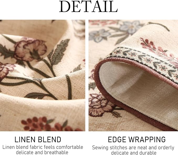 Designer Light Beige Linen Table Runner 87 Inches Long,Vintage Floral Wrinkle Resistant Decor Table Runners for Dining Tables,Christmas,Thanksgiving,Kitchen Tables,12"*87"-Helena A